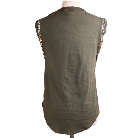 Tropical Palm Leaf Sleeveless Button Top Womens XS Green Coral Resortcore Boho - Picture 3 of 12